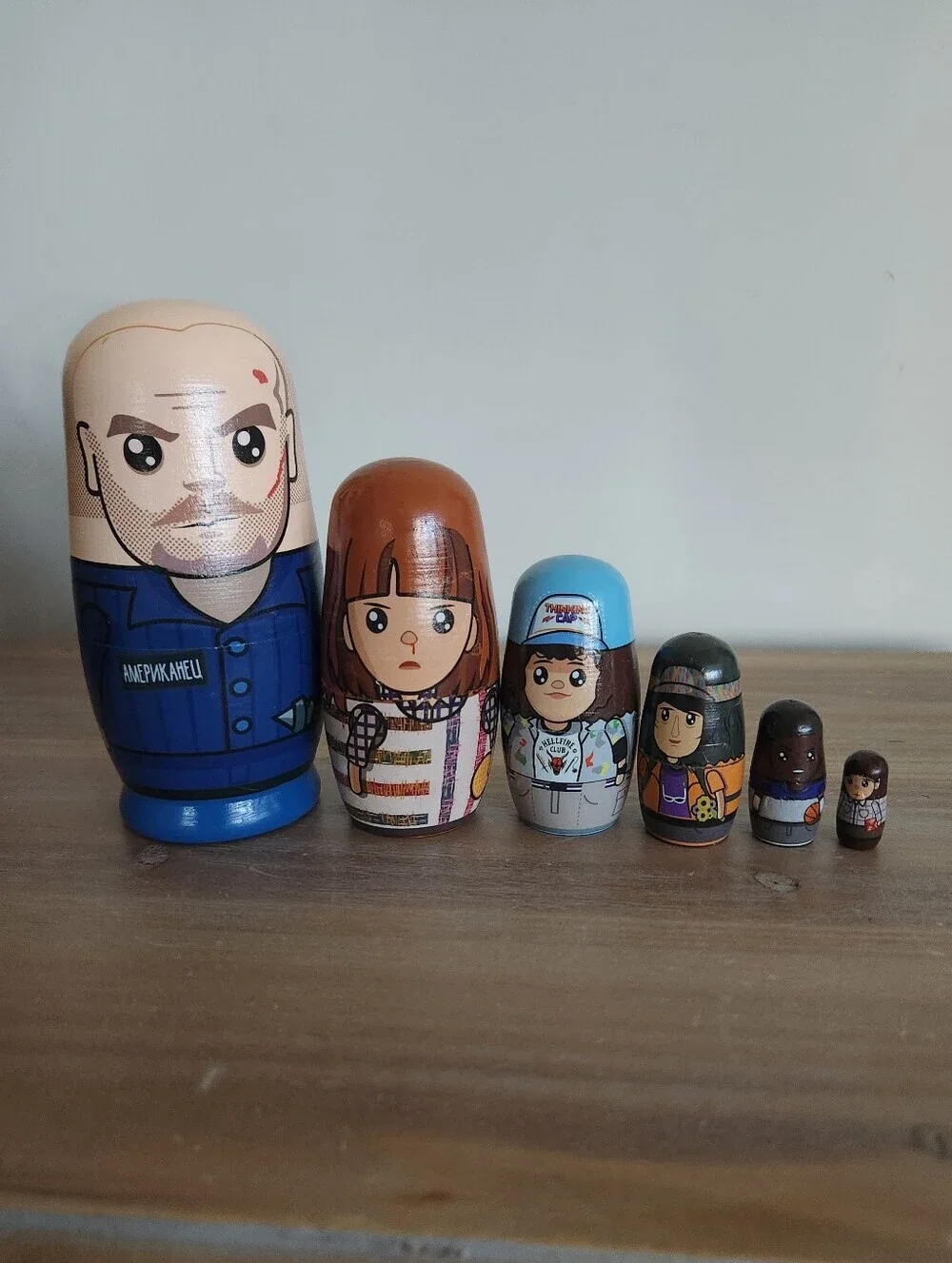 📺 Stranger Things Wooden Nesting Dolls Set | Hawkins Crew Collectible Netflix